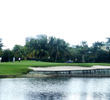 The shot to the island green second hole at the Diplomat Country Club requires a long carry.